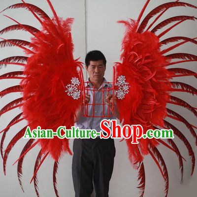 Custom Opening Ceremony Back Accessories Carnival Parade Red Feathers Wings Miami Stage Show Wear Halloween Cosplay Angel Wing Props