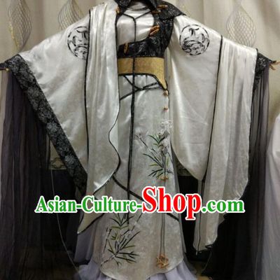 China Ancient Empress Clothing Cosplay Fairy Queen White Dress Outfits Traditional Puppet Show Goddess Garment Costumes