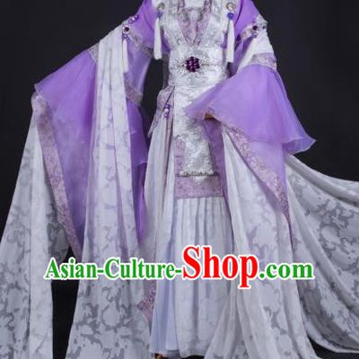 China Ancient Swordswoman Clothing Cosplay Fairy Purple Dress Outfits Traditional Puppet Show Princess Feng Cailing Garment Costumes