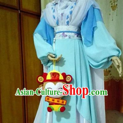 China Ancient Young Lady Clothing Cosplay Chivalrous Woman Blue Dress Outfits Traditional Puppet Show Female Swordsman Garment Costumes