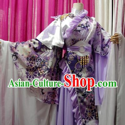 China Traditional Puppet Show Princess Feng Die Garment Costumes Ancient Swordswoman Clothing Cosplay Fairy Purple Dress Outfits