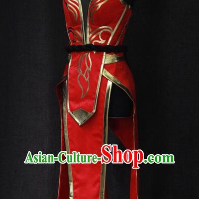 Top League of Legends Swordswoman Garment Costume Traditional Chivalrous Lady Clothing Cosplay Fairy Red Dress