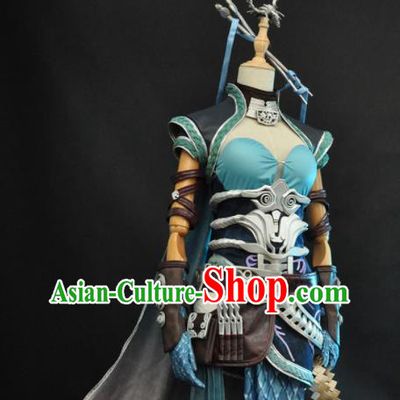 Top Game Character Swordswoman Garment Costumes Traditional Moonlight Blade Yu Hudie Clothing Cosplay Female Knight Blue Dress Outfits