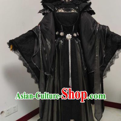 China Ancient Imperial Concubine Clothing Cosplay Queen Black Dress Outfits Traditional Puppet Show Empress Garment Costumes