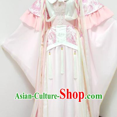 China Traditional Puppet Show Swordswoman Garment Costumes Ancient Princess Clothing Cosplay Young Beauty Pink Dress Outfits