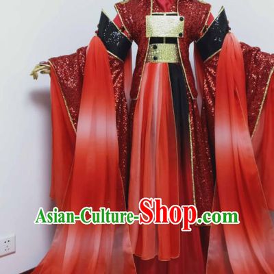 Chinese Ancient Demon King Red Uniforms Traditional Cosplay Swordsman Clothing Puppet Show Royal Highness Garment Costumes