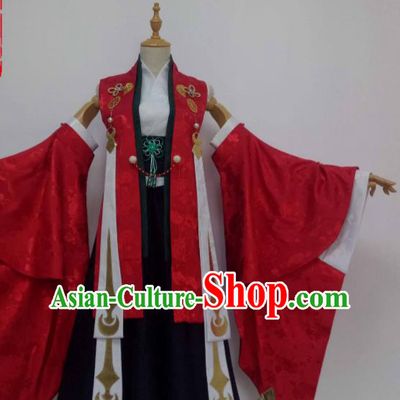 China Ancient Swordswoman Clothing Cosplay Female Knight Red Dress Outfits Traditional Game Role Cang Hai Garment Costumes