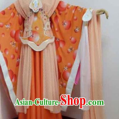 China Cosplay Princess Orange Dress Outfits Traditional Puppet Show Swordswoman Jun Manlu Garment Costumes Ancient Fairy Clothing