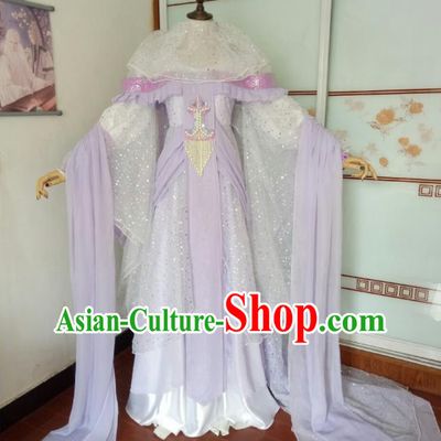 China Traditional Puppet Show Fairy Lou Wuhen Garment Costumes Ancient Princess Clothing Cosplay Young Beauty Lilac Dress Outfits