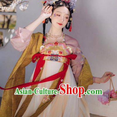 China Ancient Palace Beauty Hanfu Dress Apparels Tang Dynasty Court Lady Garment Costumes Traditional Princess Historical Clothing
