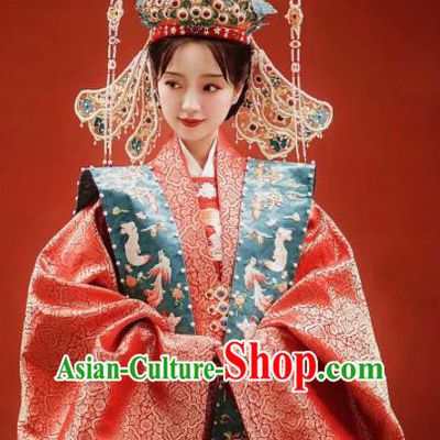 China Traditional Wedding Historical Clothing Ancient Empress Red Hanfu Dress Attires Ming Dynasty Court Woman Garment Costumes Complete Set