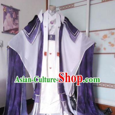 Chinese Puppet Show Royal Highness Garment Costumes Ancient Swordsman Purple Uniforms Traditional Cosplay Prince Clothing