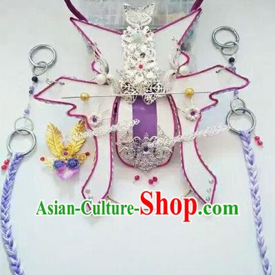 Chinese Traditional Puppet Show Yao Mingyue Hairpieces Cosplay Swordswoman Hair Crown Ancient Queen Headdress