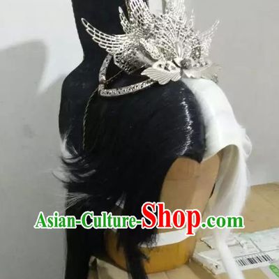 Handmade China Traditional Puppet Show Young Knight Headdress Ancient Swordsman Hairpieces Cosplay Hero Wigs and Hair Crown