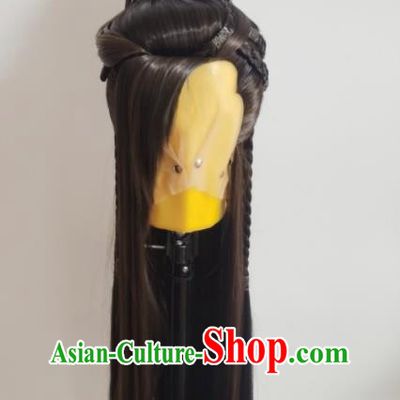 Handmade China Traditional Puppet Show Knight Qi Hanyu Headdress Ancient Prince Hairpieces Cosplay Swordsman Brown Wigs and Hair Crown