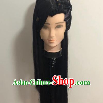 Handmade China Traditional Puppet Show Chivalrous Man Hairpieces Ancient Swordsman Headdress Cosplay Young Knight Wigs and Hair Crown