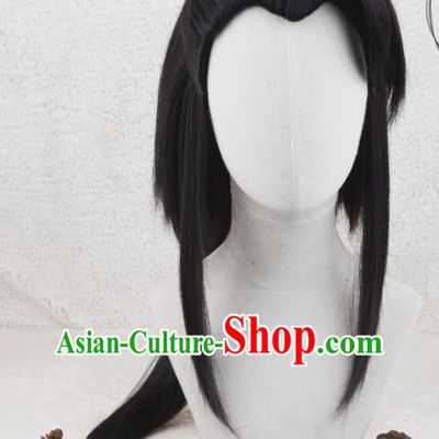 Handmade China Ancient Chivalrous Male Headdress Cosplay Swordsman Black Wigs Traditional Qin Dynasty Young Hero Hairpieces