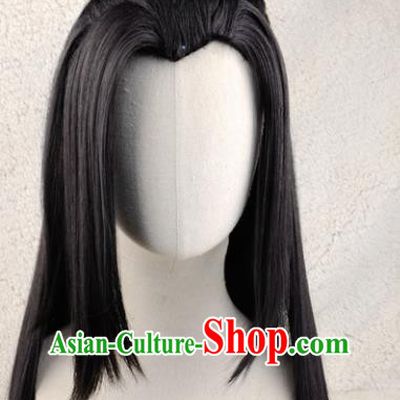Handmade China Traditional Qin Dynasty Prince Hairpieces Ancient Swordsman Headdress Cosplay Young Knight Black Wigs