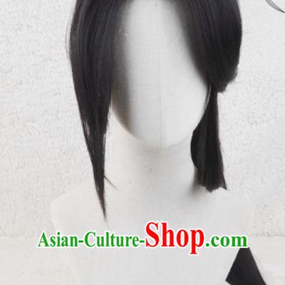 Handmade China Traditional Jin Dynasty Young Hero Hairpieces Ancient Knight Headdress Cosplay Swordsman Black Wigs
