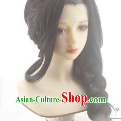 Chinese Cosplay Palace Lady Hair Accessories Ancient Imperial Consort Brown Wigs Headwear Traditional Qin Dynasty Queen Hairpieces