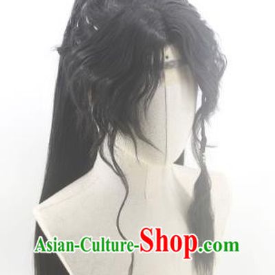 Handmade China Ancient Young Swordsman Headdress Cosplay Royal Prince Black Curly Wigs Traditional Hanfu Knight Hairpieces