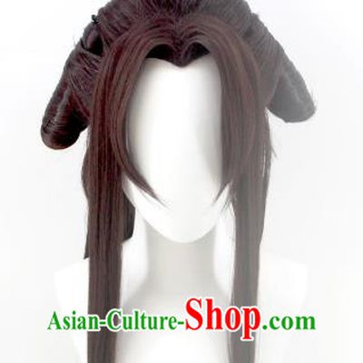 Chinese Ancient Moon Goddess Brown Wigs Headwear Traditional Qin Dynasty Imperial Consort Hairpieces Cosplay Palace Lady Hair Accessories