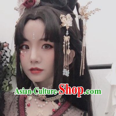 Chinese Ancient Young Beauty Wigs Headwear Traditional Jin Dynasty Princess Hairpieces Cosplay Imperial Consort Hair Accessories