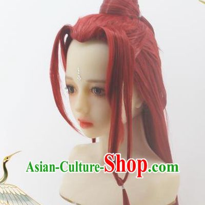Chinese Cosplay Swordswoman Hair Accessories Ancient Female Knight Red Wigs Headwear Traditional Hanfu Qin Dynasty Hairpieces