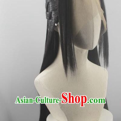 Chinese Traditional Hanfu Qin Dynasty Young Beauty Hairpieces Cosplay Palace Princess Hair Accessories Ancient Swordswoman Wigs Headwear