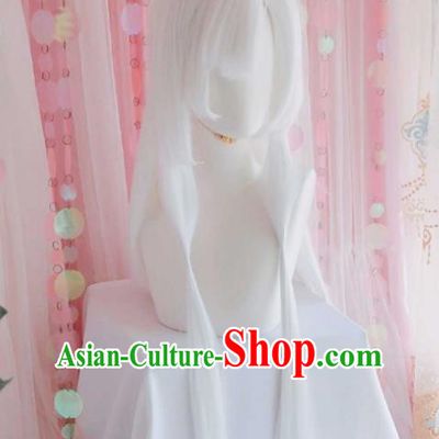 Handmade China Ancient Taoist Priest Headdress Cosplay Swordsman White Wigs Traditional Puppet Show Yu Yinshuang Hairpieces