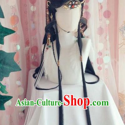 Handmade China Cosplay Royal Prince Wigs and Hair Crown Traditional Puppet Show King Beijing Hairpieces Ancient Chivalrous Swordsman Headdress