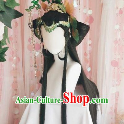 Chinese Cosplay Goddess Queen Hair Accessories Ancient Empress Wigs and Hair Crown Headwear Traditional Puppet Show Swordswoman Hairpieces