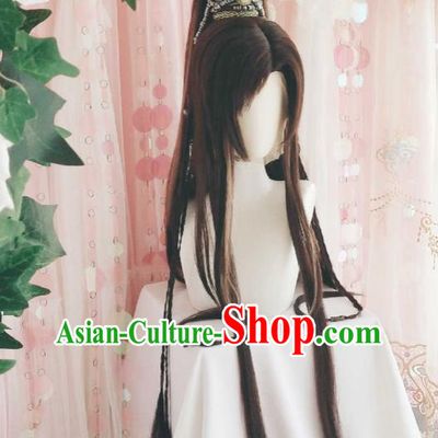 Handmade China Ancient Swordsman Headdress Cosplay Noble Childe Brown Wigs and Hair Crown Traditional Puppet Show Feng Xiaoyao Hairpieces