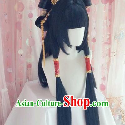 Chinese Traditional Puppet Show Feng Cailing Hairpieces Cosplay Goddess Hair Accessories Ancient Fairy Princess Wigs and Hair Crown Headwear
