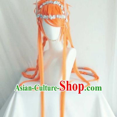 Chinese Ancient Empress Orange Wigs Headwear Traditional Thunderbolt Fantasy Queen Lang Wuyao Hairpieces Cosplay Goddess Hair Accessories