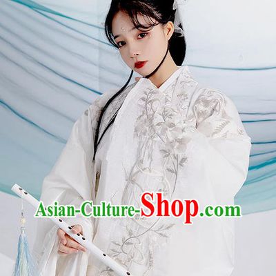 China Traditional Court Woman White Hanfu Dress Apparels Ancient Imperial Consort Garment Costumes Jin Dynasty Historical Clothing Complete Set