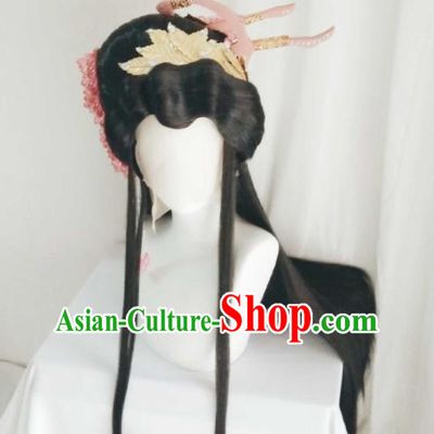 Chinese Traditional Puppet Show Swordswoman Han Cancui Hairpieces Cosplay Goddess Hair Accessories Ancient Imperial Consort Wigs Headwear