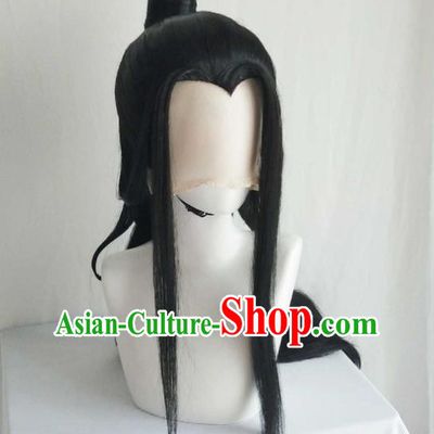 Handmade China Ancient Young Childe Headdress Cosplay Swordsman Black Wigs Traditional Puppet Show Scholar Hairpieces