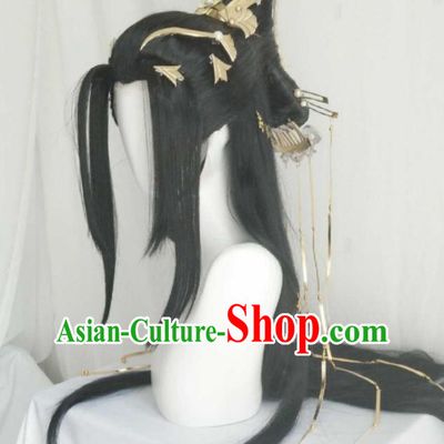 Chinese Ancient Empress Wigs Headwear Traditional Qin Dynasty Young Beauty Hairpieces Cosplay Princess Hair Accessories