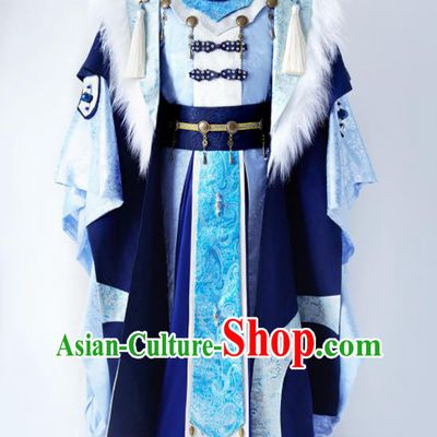 Custom China Ancient Emperor Garment Costumes Cosplay Swordsman Blue Outfits Puppet Show Royal Highness Clothing