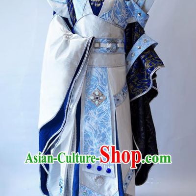 Custom China Ancient Royal Highness Garment Costumes Cosplay Swordsman Blue Outfits Puppet Show Murong Ning Clothing