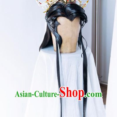Handmade China Cosplay Royal Prince Wigs and Hair Crown Traditional Puppet Show Mo Lisao Hairpieces Ancient Chivalrous Male Headdress