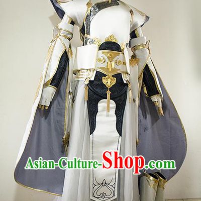 Custom China Game Online Warrior Clothing Ancient Swordsman Garment Costumes Cosplay General White Outfits