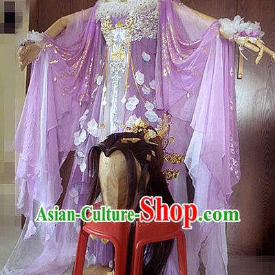 Top Chinese Traditional Game Role Young Beauty Lilac Dress Apparels Cosplay Fairy Dance Garment Costumes Ancient Princess Clothing
