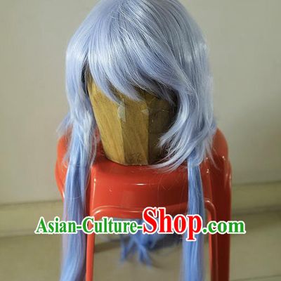 Handmade China Ancient Swordsman Headdress Cosplay Young Knight Blue Wigs Traditional Puppet Show Chivalrous Hero Hairpieces