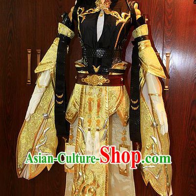 Top Chinese Ancient Female Warrior Clothing Traditional Game Role Swordswoman Dress Apparels Cosplay Heroine Garment Costumes