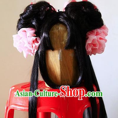 Chinese Ancient Young Lady Wigs Headwear Traditional Puppet Show Fairy Yan Pianpian Hairpieces Cosplay Princess Hair Accessories