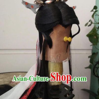 Handmade China Cosplay Swordsman Black Wigs and Hairdo Crown Traditional Puppet Show Mo Lisao Hairpieces Ancient Royal Prince Headdress