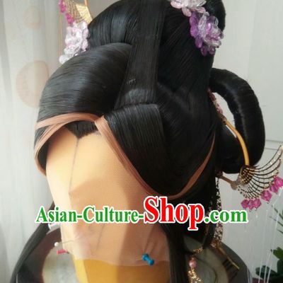 China Traditional Puppet Show Swordswoman Geng Qiulu Hair Accessories Cosplay Female Knight Hairpieces Ancient Fairy Princess Wigs
