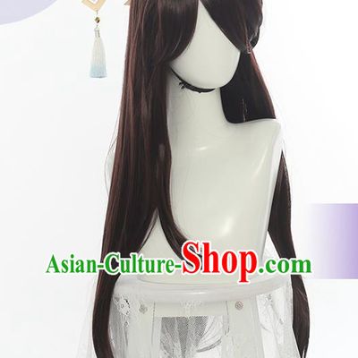 Chinese Ancient Swordsman Periwig Hair Accessories Handmade Cosplay Dragon King Headdress Traditional Chivalrous Male Brown Wigs Hairpieces